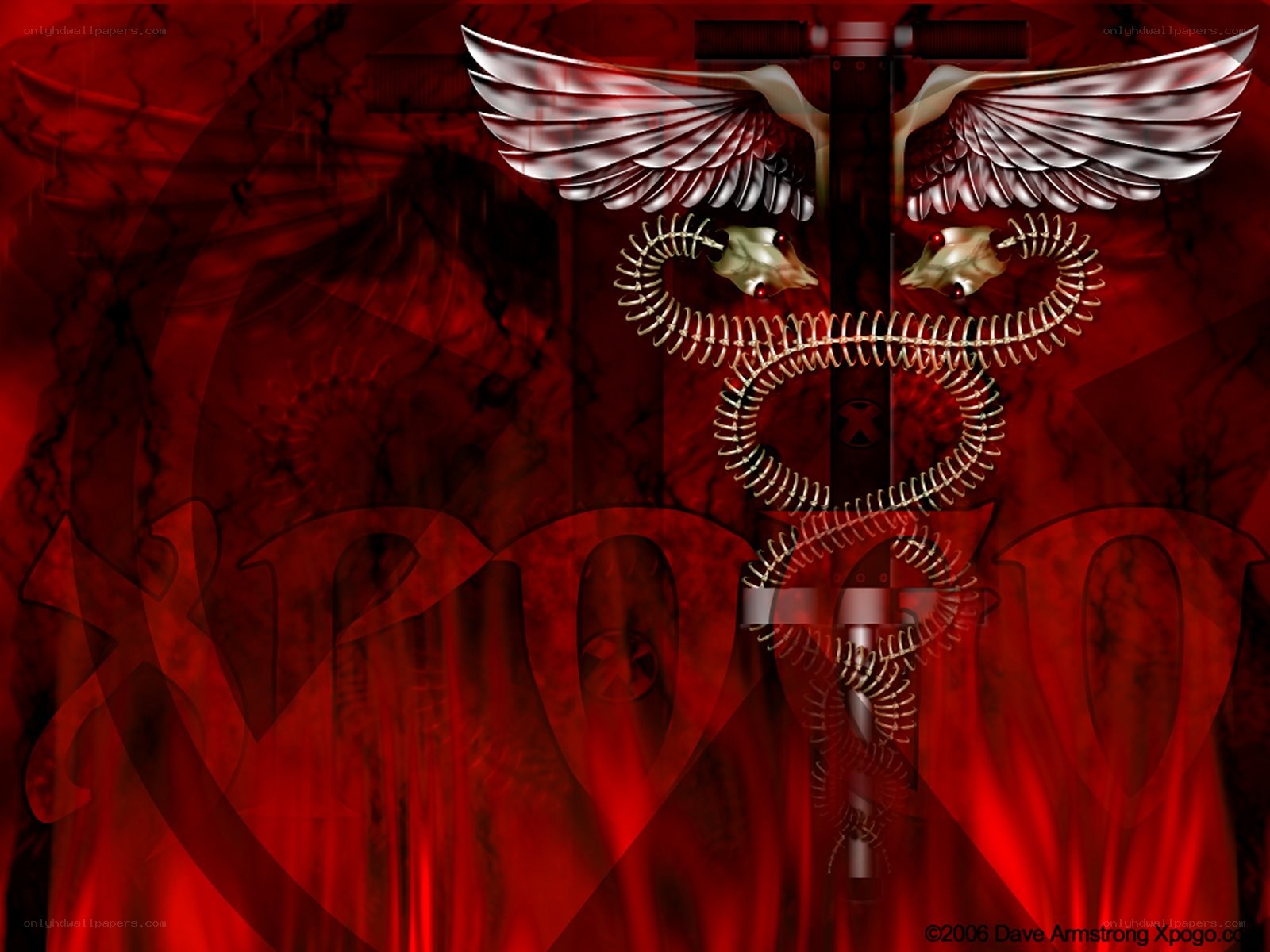 Caduceus with red background