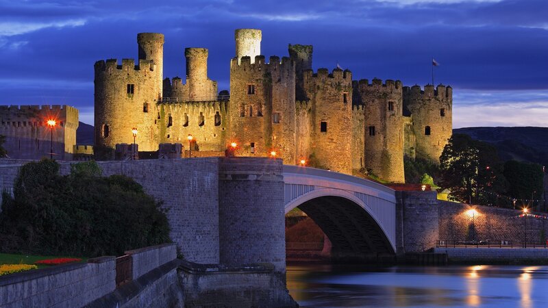 Caernarfon Castle — Blue, Dramatic, Night, Photograph, Bridge, River