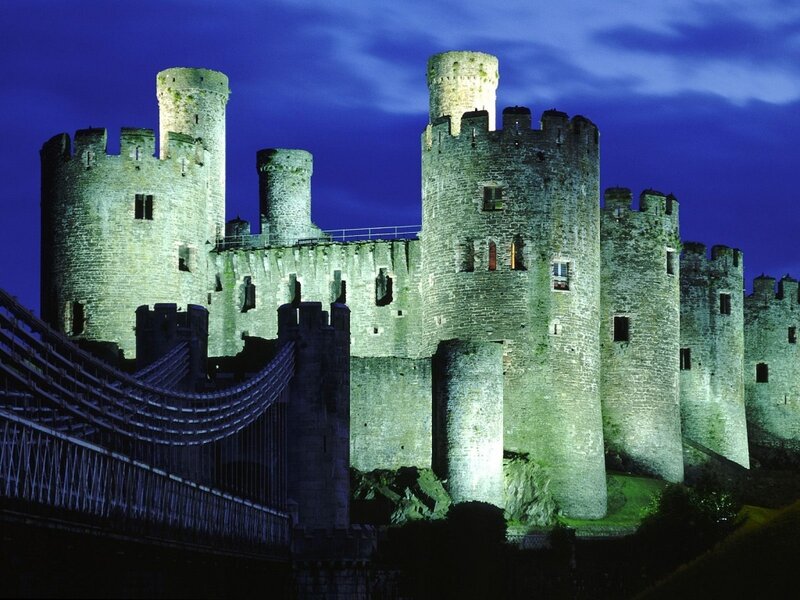 Caernarfon Castle — Blue, Dramatic, Night, Photograph, Bridge, Towers, Gray