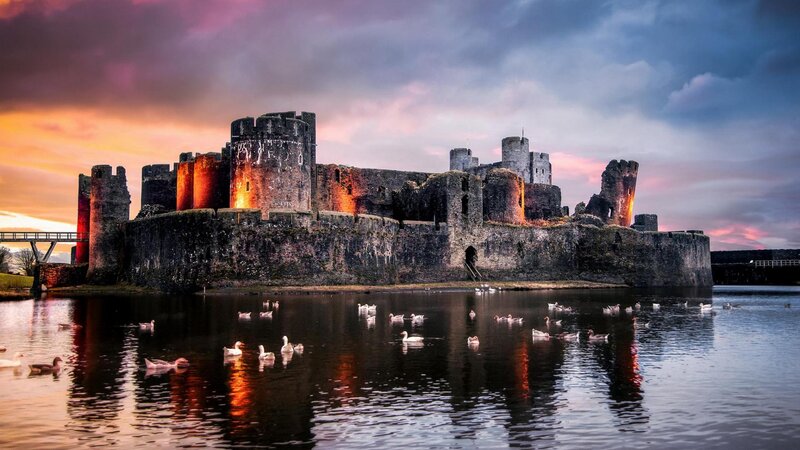 Caerphilly Castle — Orange, Dramatic, Sunset