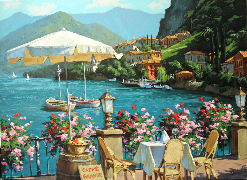 Cafe by Lake with Boats