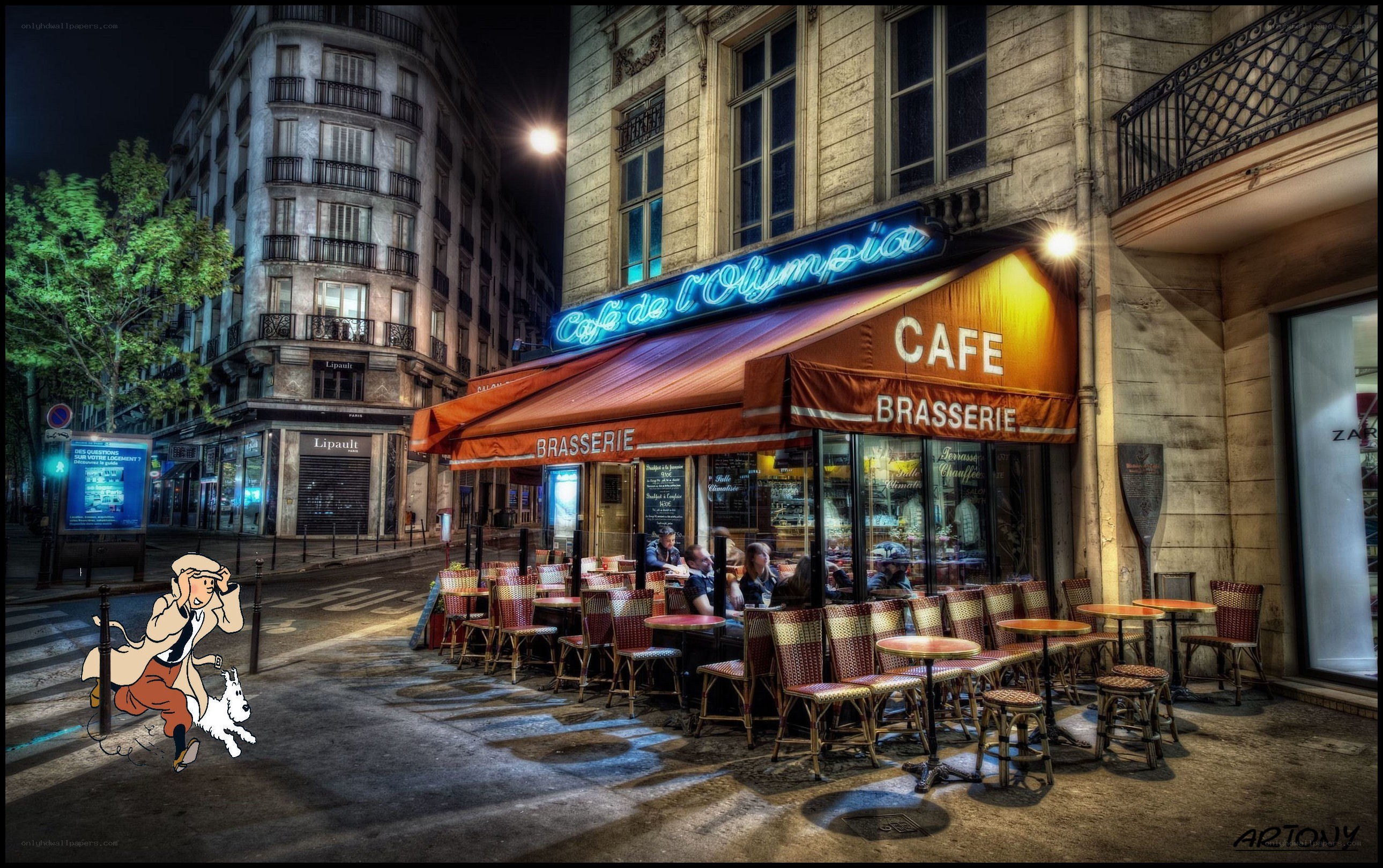 Cafe de l'Olympia at night