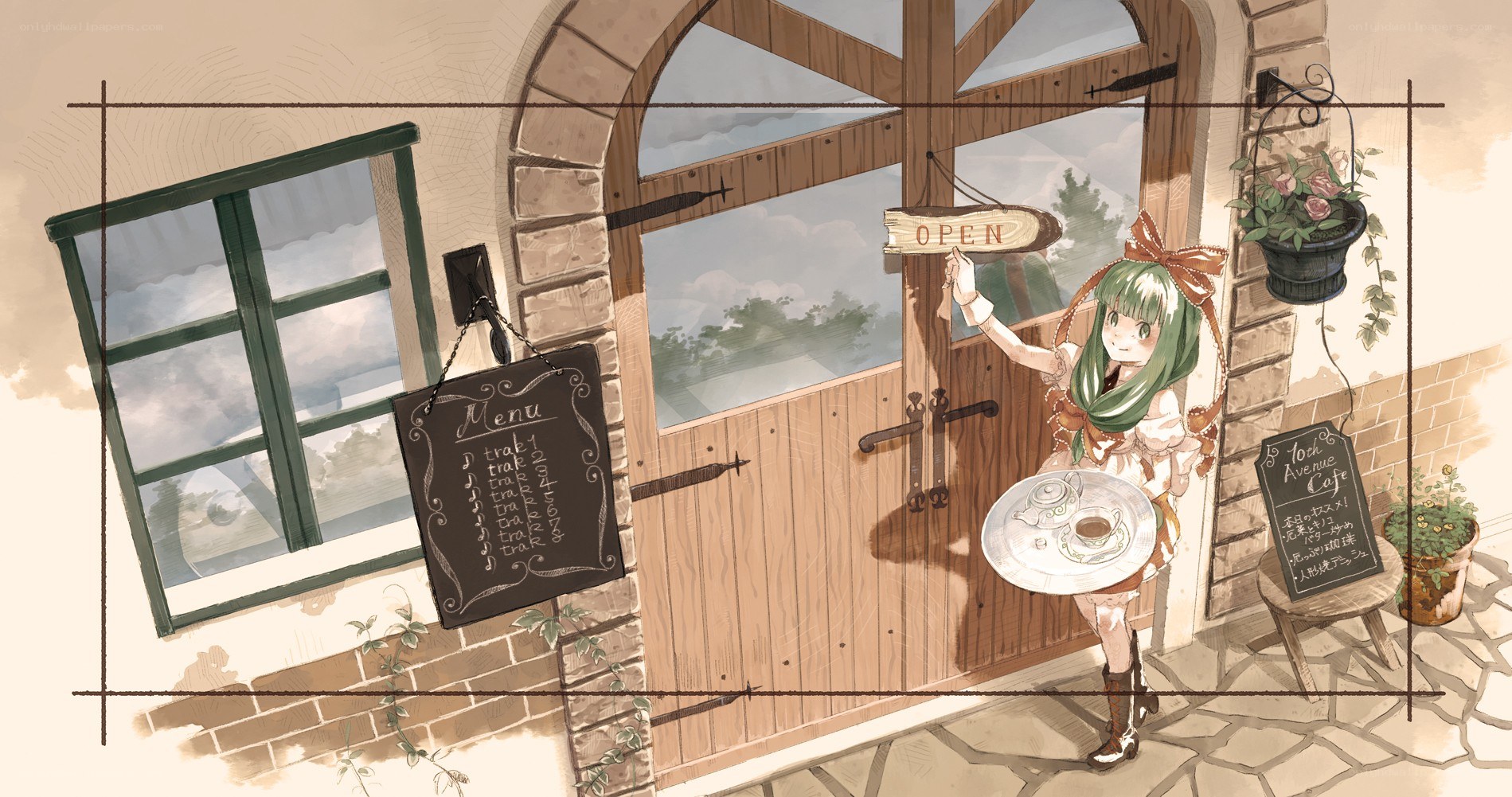 Cafe girl with tray