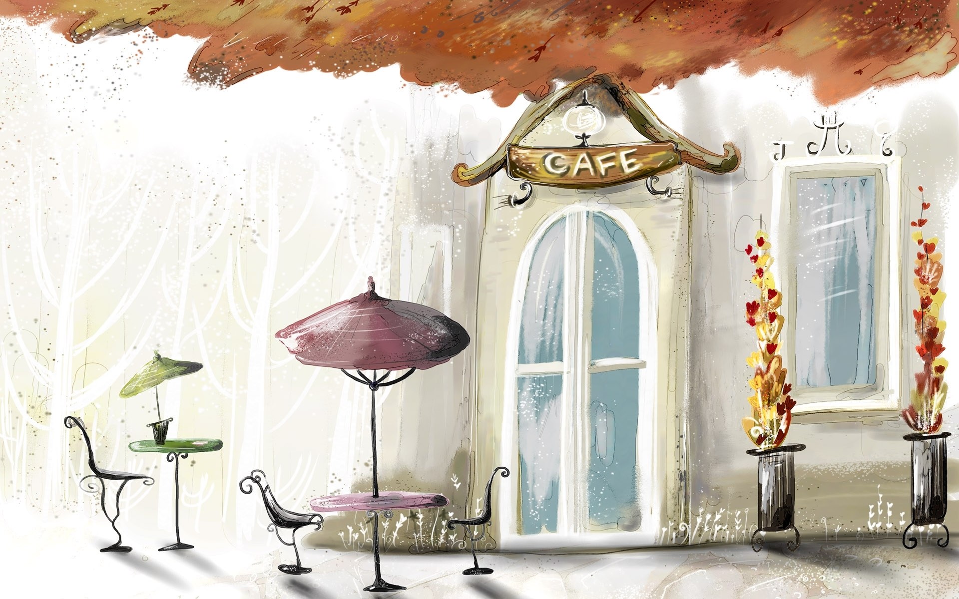 Cafe in autumn scenery