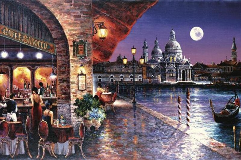 Cafe on Canal at Night