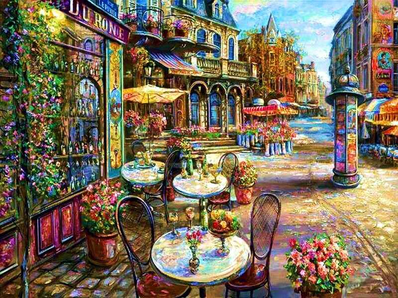 Cafe on Cobblestone Street — Blue