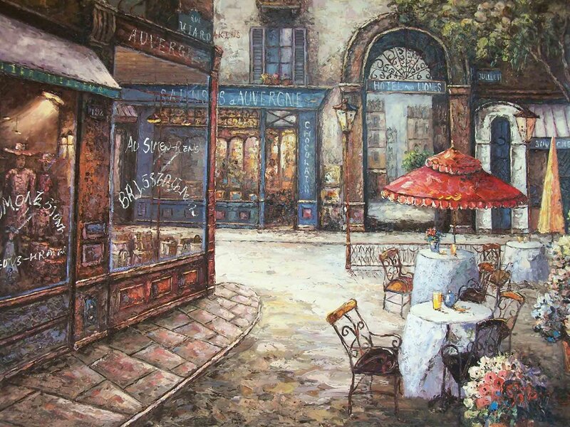 Cafe on Cobblestone Street