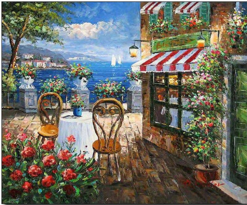 Cafe Patio by the Sea — Blue