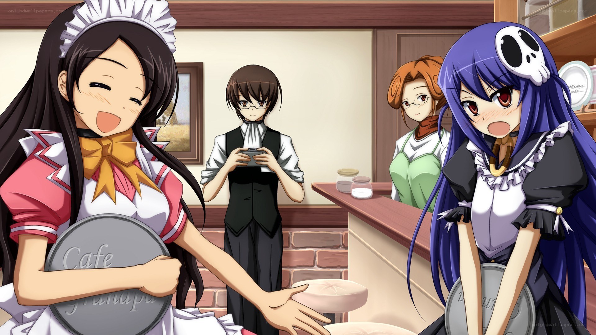 Cafe staff in anime scene