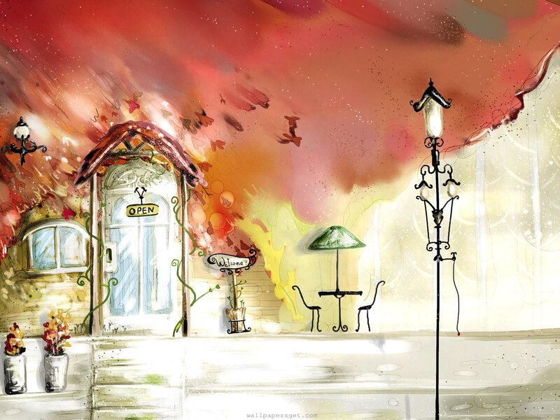 Cafe Storefront Illustration — Red