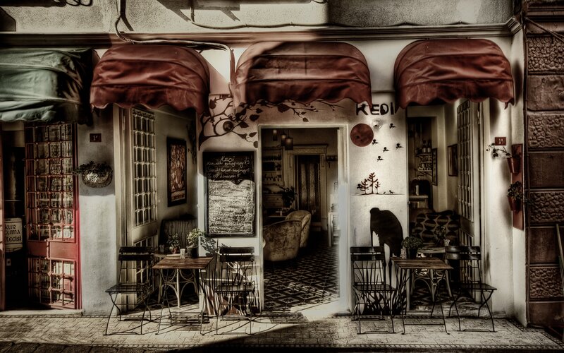 Cafe Storefront with Awnings