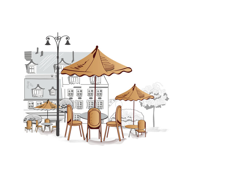 Cafe Tables and Umbrellas — Brown
