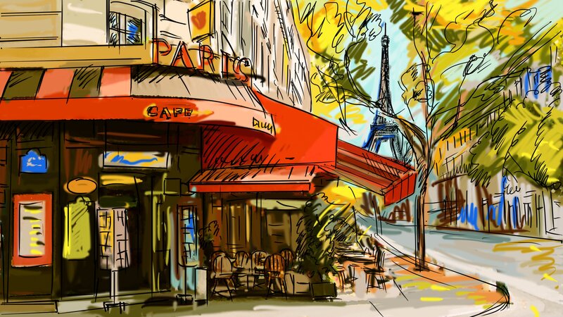 Cafe with Eiffel Tower
