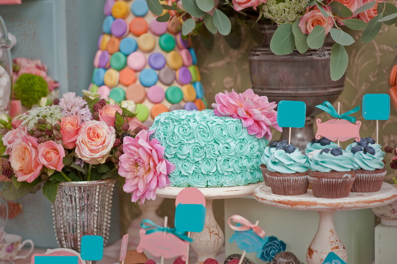 Cake and Cupcakes Display — Teal