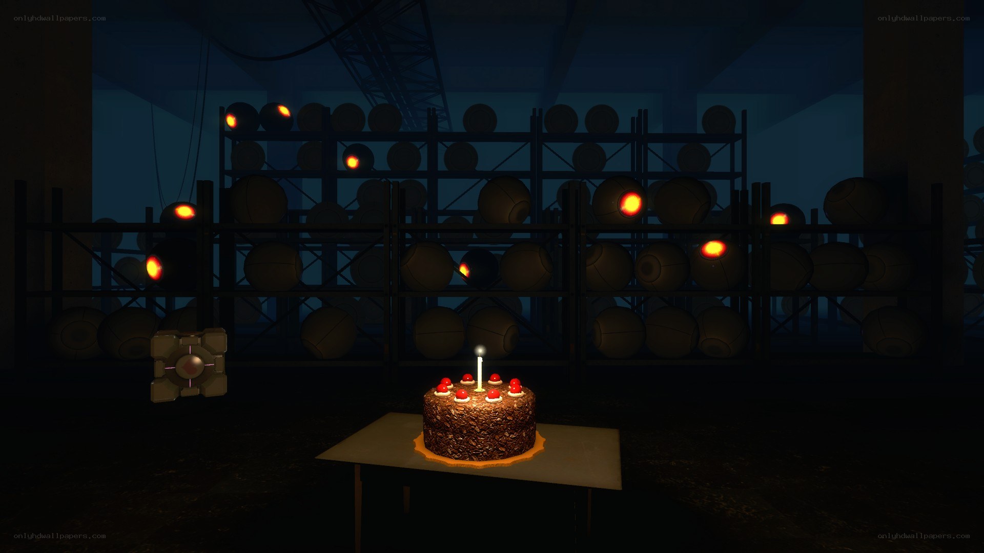 Cake in a dark warehouse