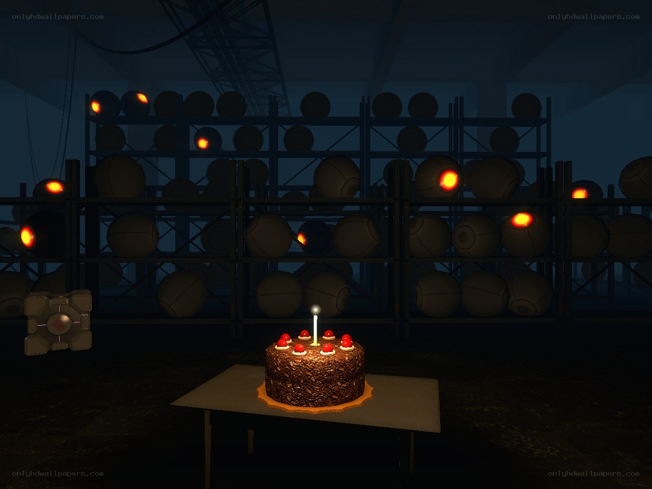 Cake in a dark warehouse