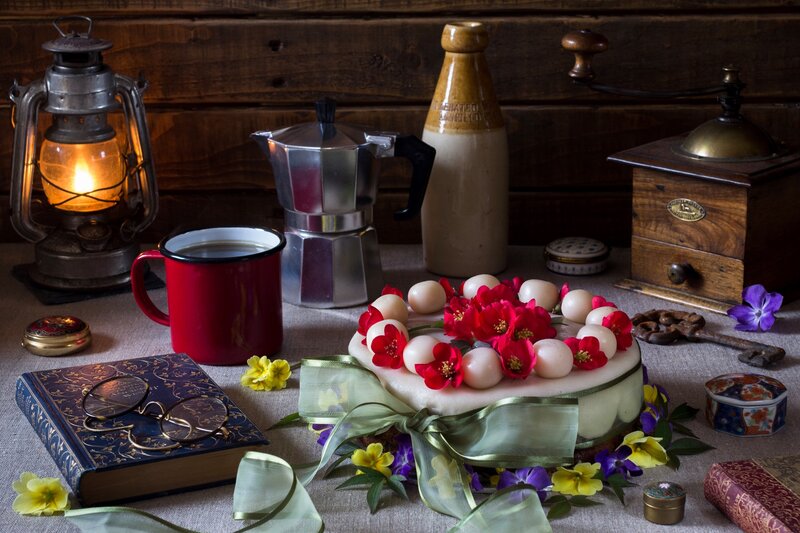 Cake with Flowers and Lantern