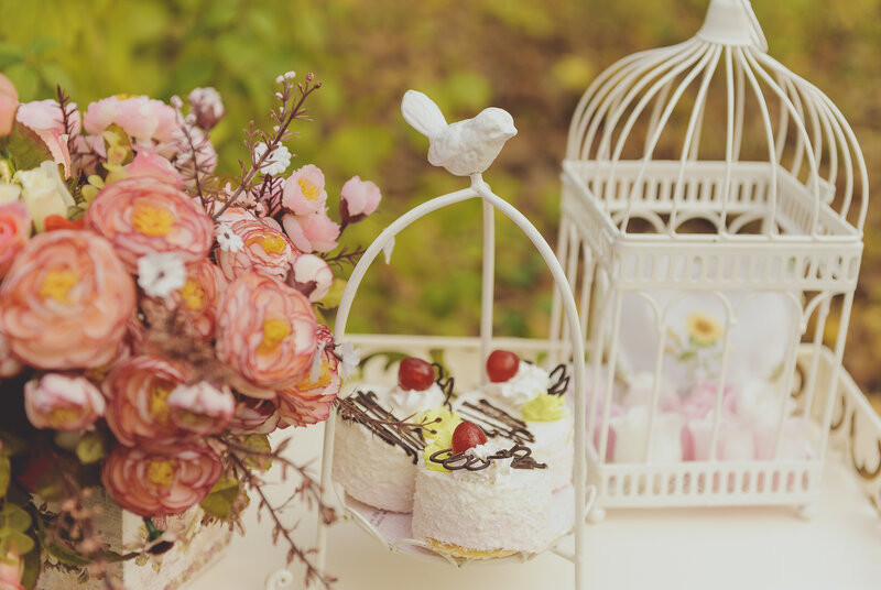 Cakes in Birdcage Stand