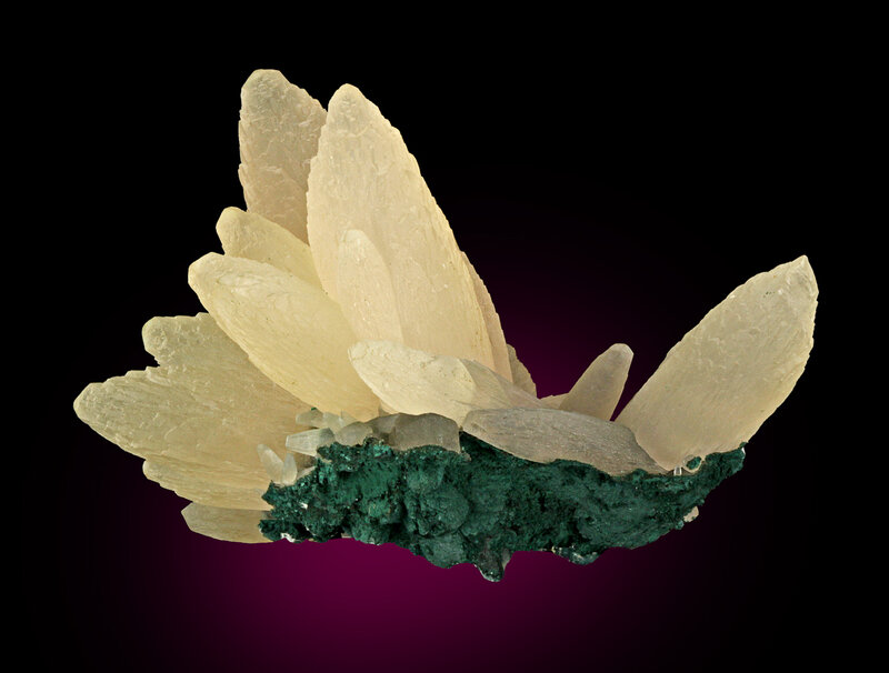 Calcite Crystals on Malachite