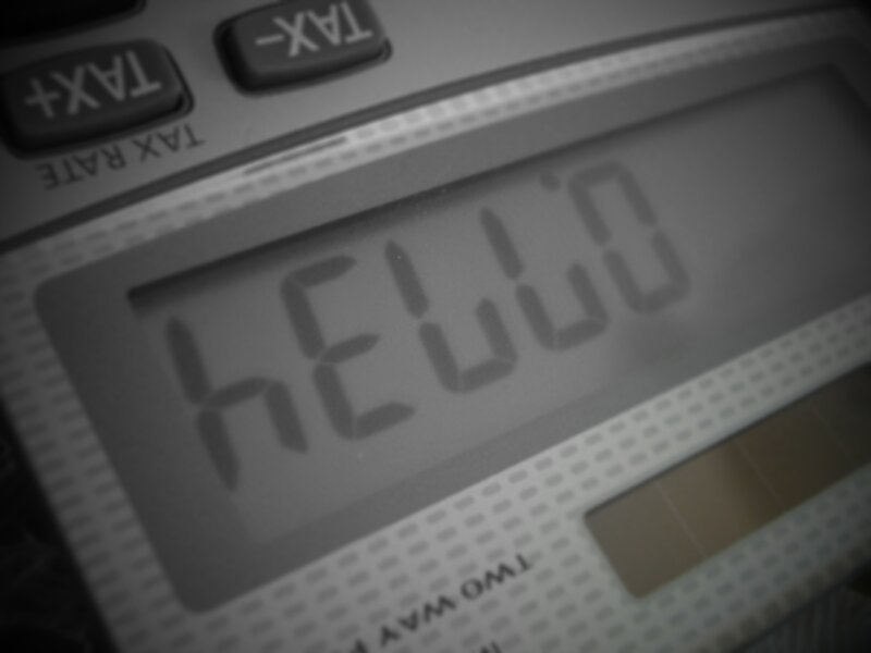 calculator displaying hello