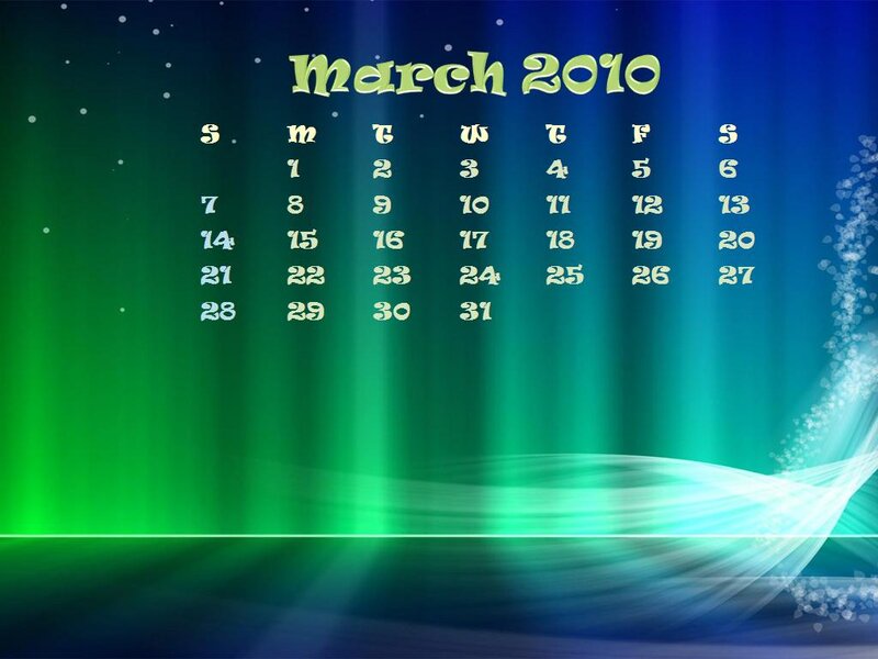 Calendar for March 2010 — Green