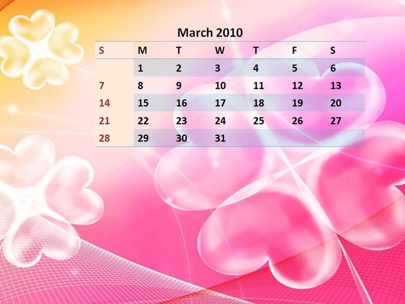 Calendar for March 2010