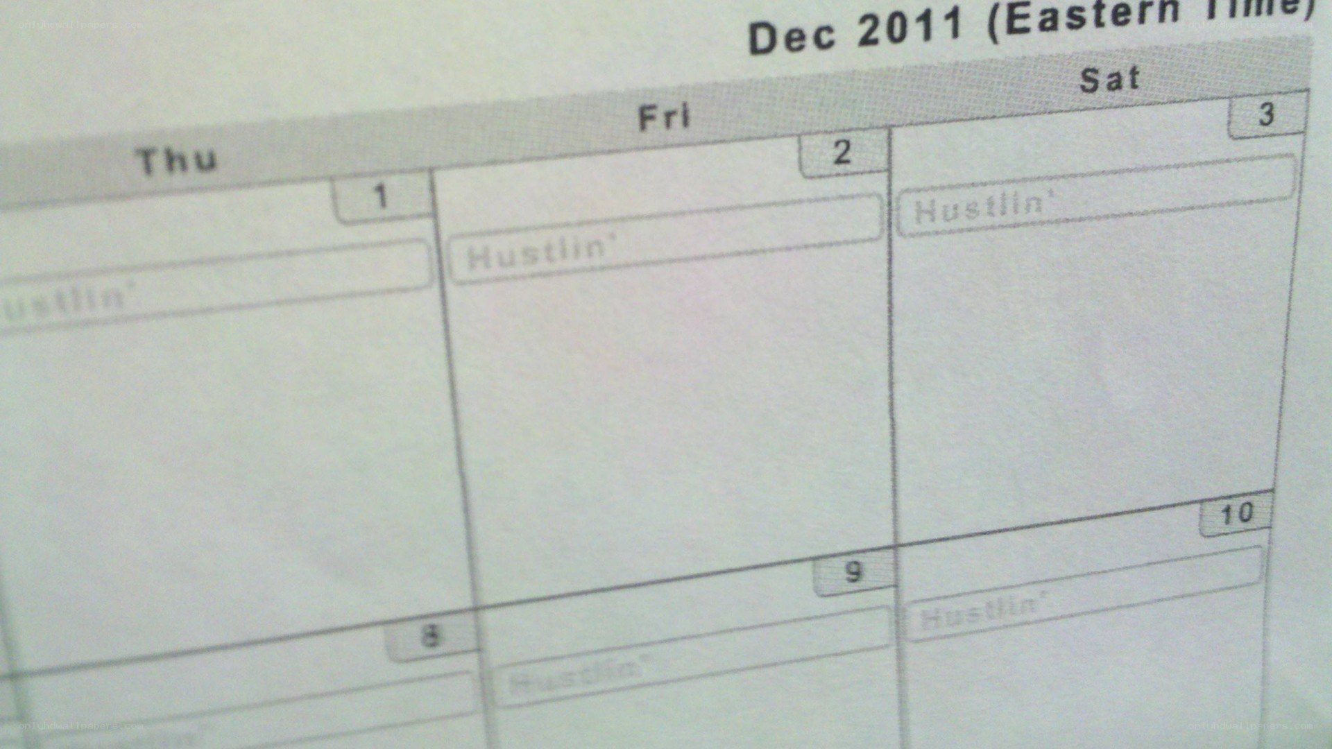 Calendar showing December 2011