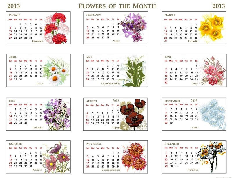 Calendar with Flowers — White