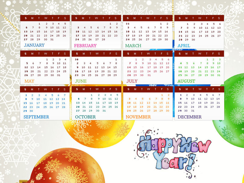 Calendar with Holiday Balls