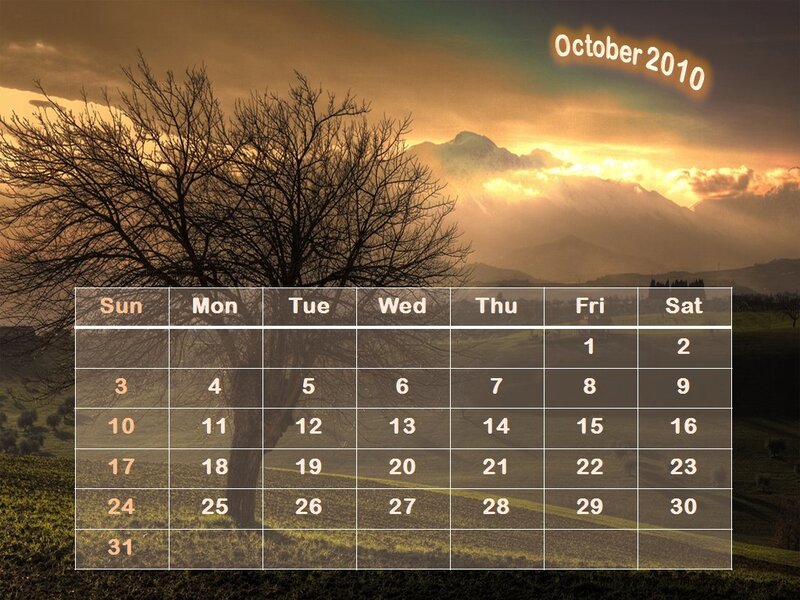Calendar with Tree and Mountains
