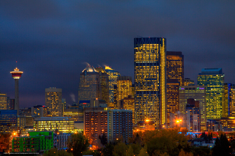 Calgary Skyline at Night — Blue, Dramatic, Photograph