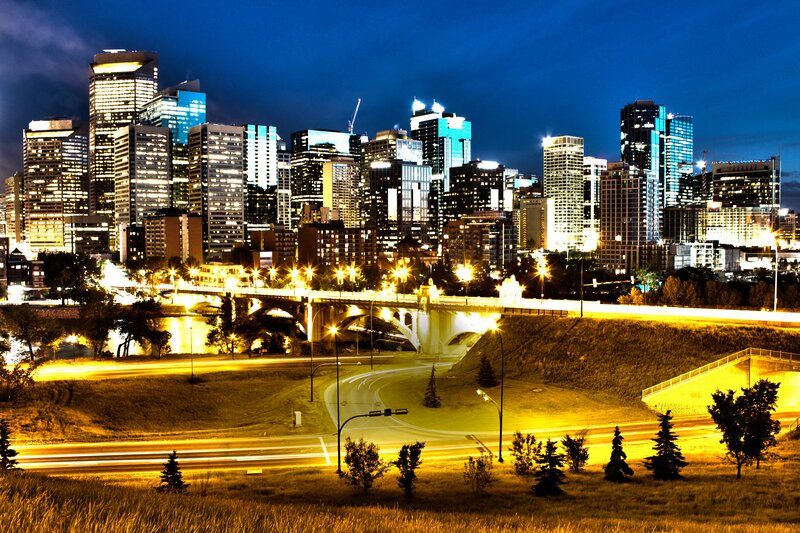 Calgary Skyline at Night — Blue, Dramatic