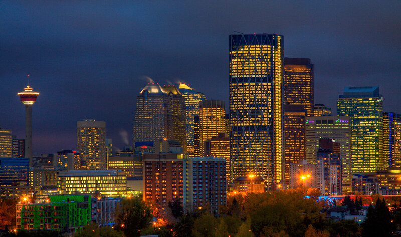 Calgary Skyline at Night — Yellow