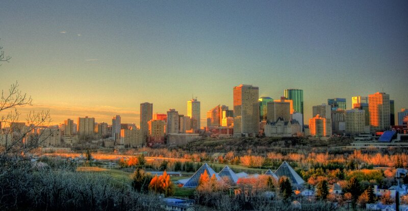 Calgary Skyline at Sunset — Orange, Dramatic, Photograph