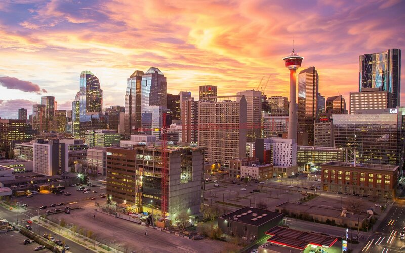 Calgary Skyline at Sunset — Orange, Dramatic