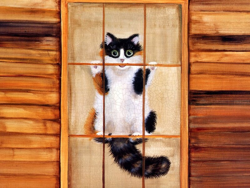 Calico Cat at Window — Brown