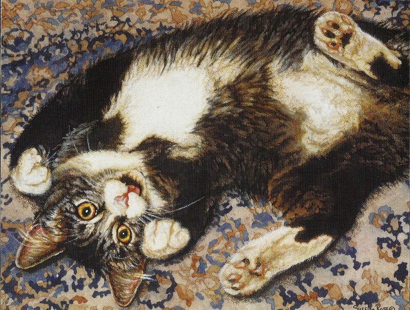 Calico Cat Lying Down — Brown, Relaxed, Painting