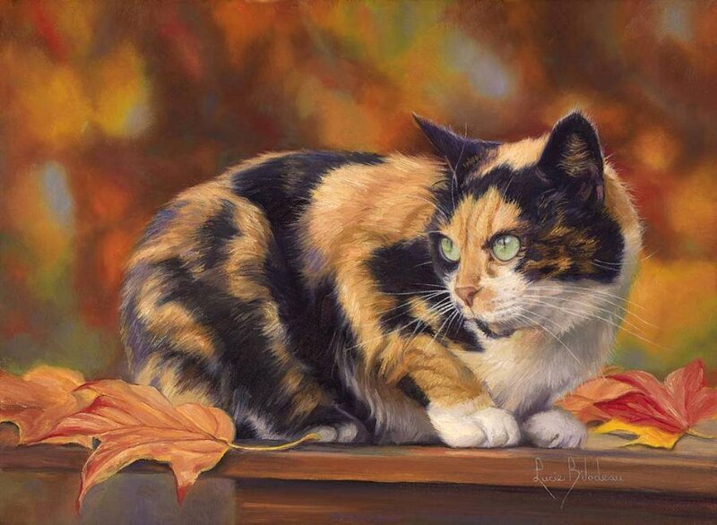 Calico Cat on Leaves