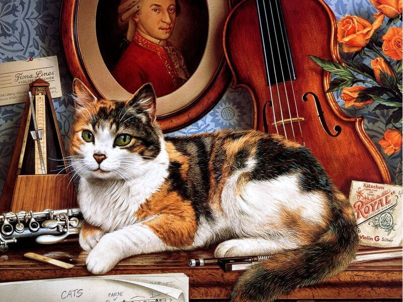 Calico Cat on Piano