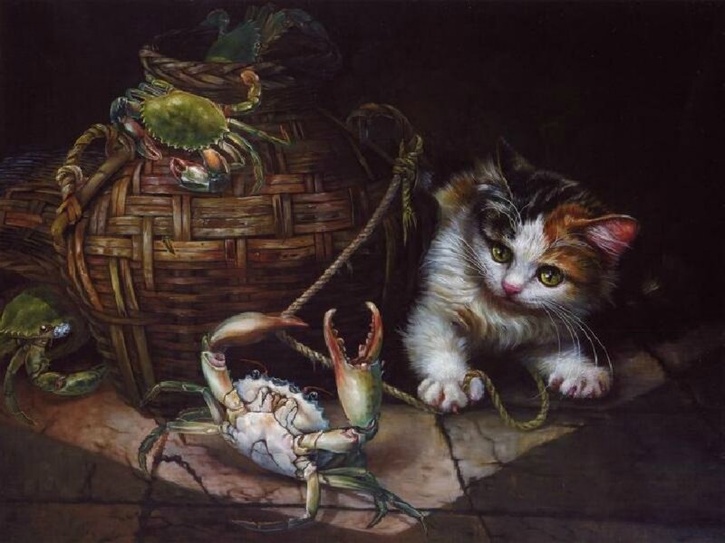 Calico Cat with Crabs — Brown