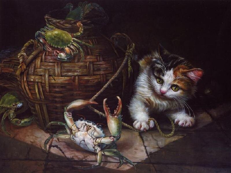 Calico Cat with Crabs