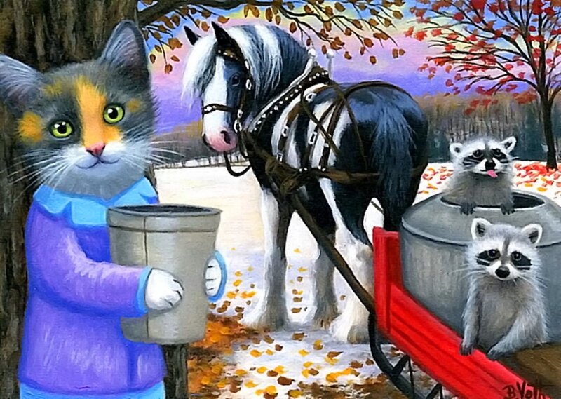 Calico Cat with Horse
