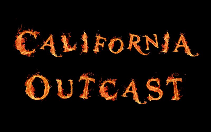 California Outcast text in flames