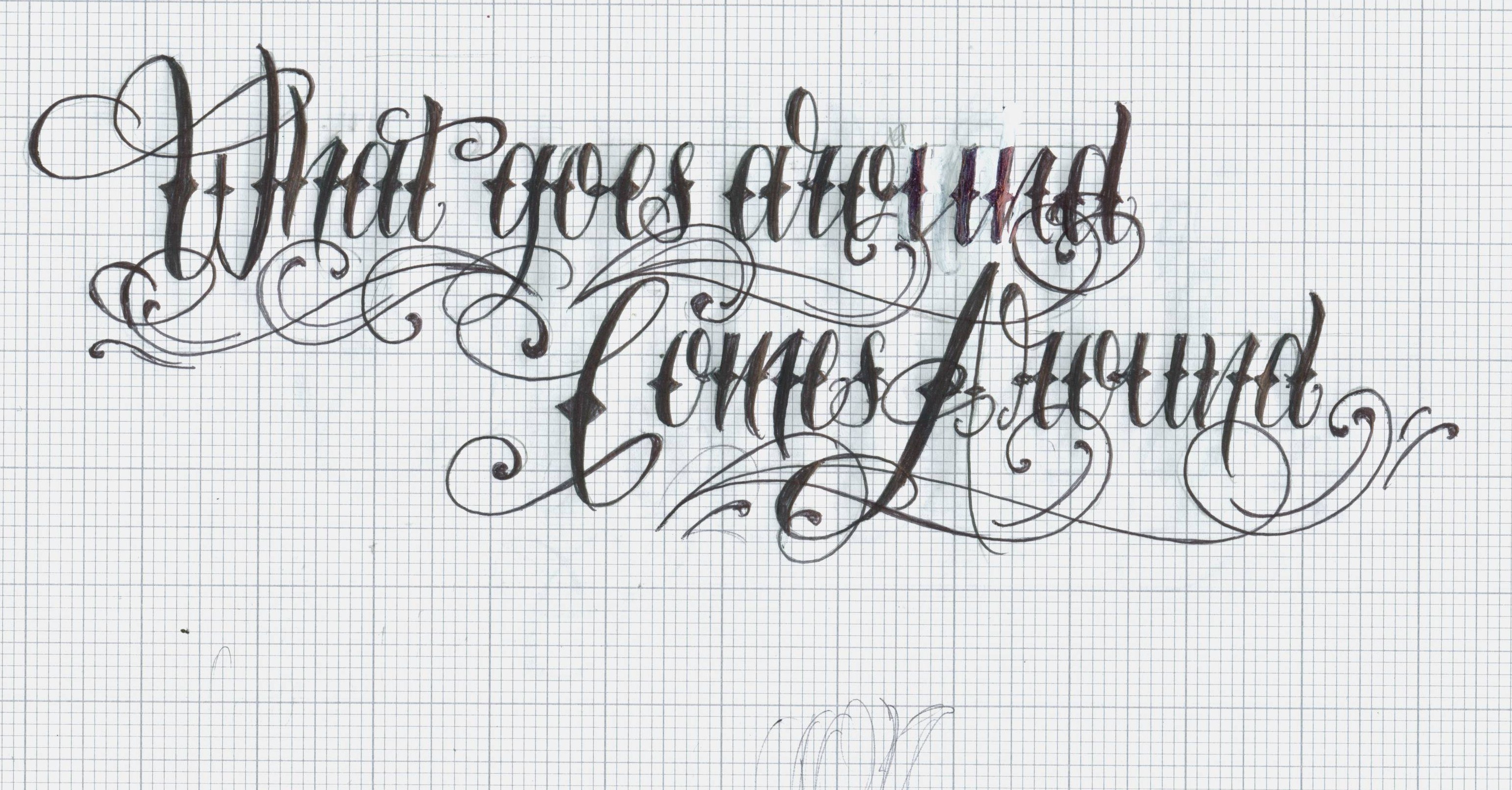 calligraphy artwork on graph paper