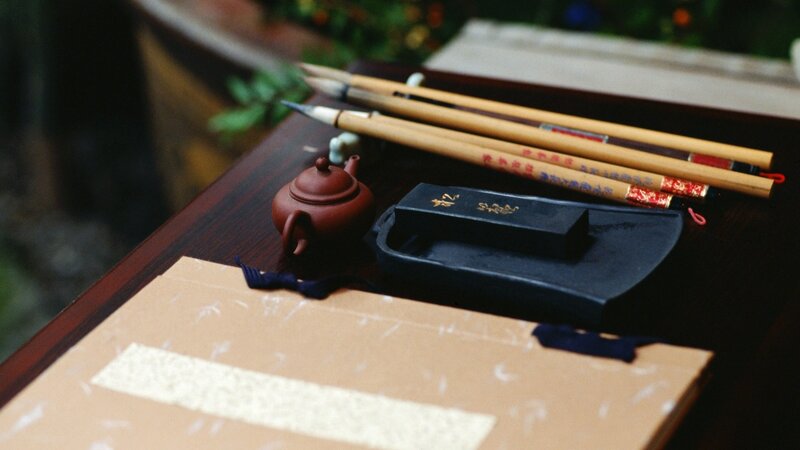 Calligraphy tools on a table