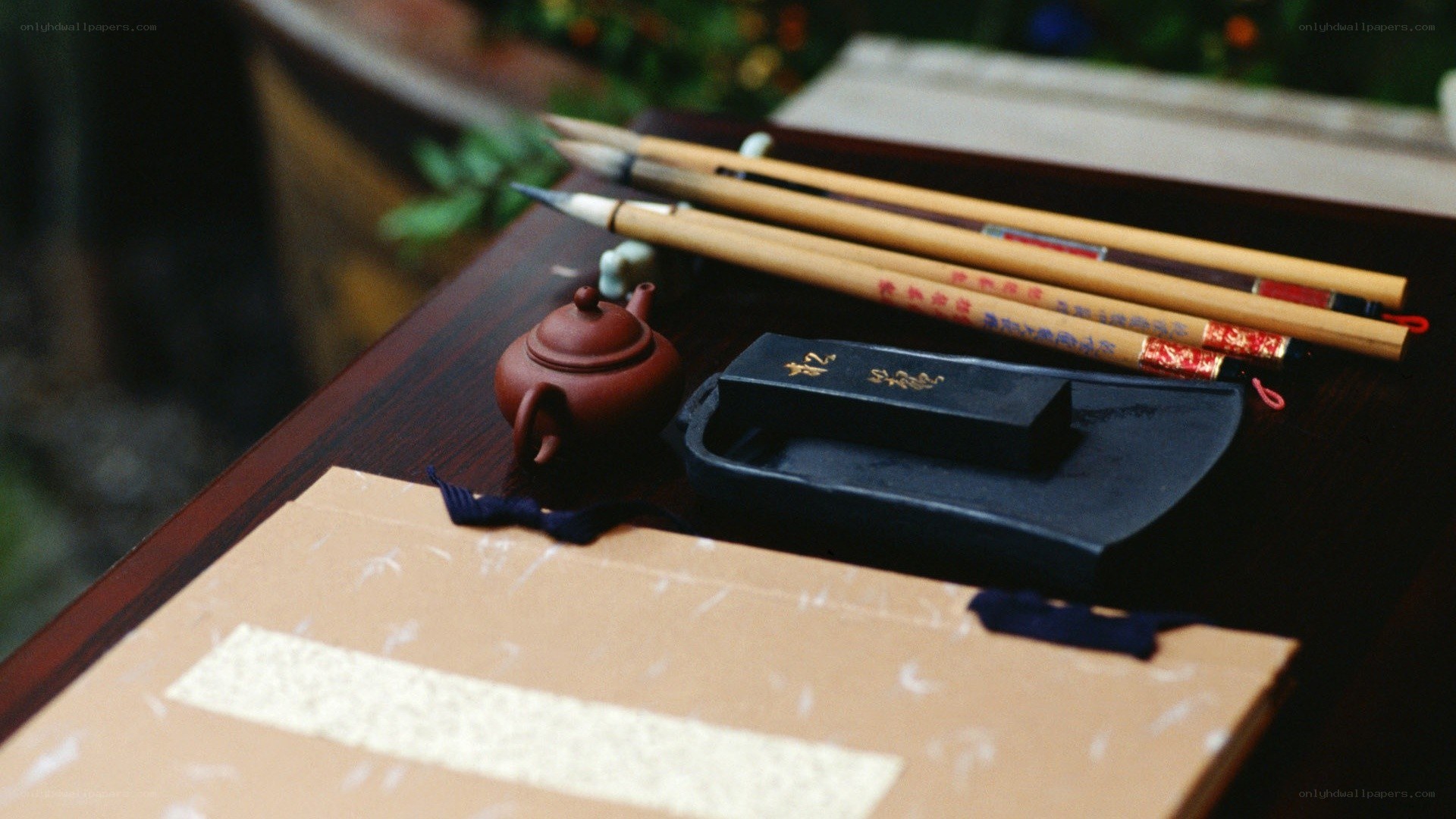 Calligraphy tools on a table