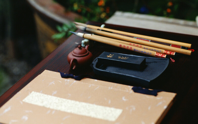 Calligraphy tools on a table