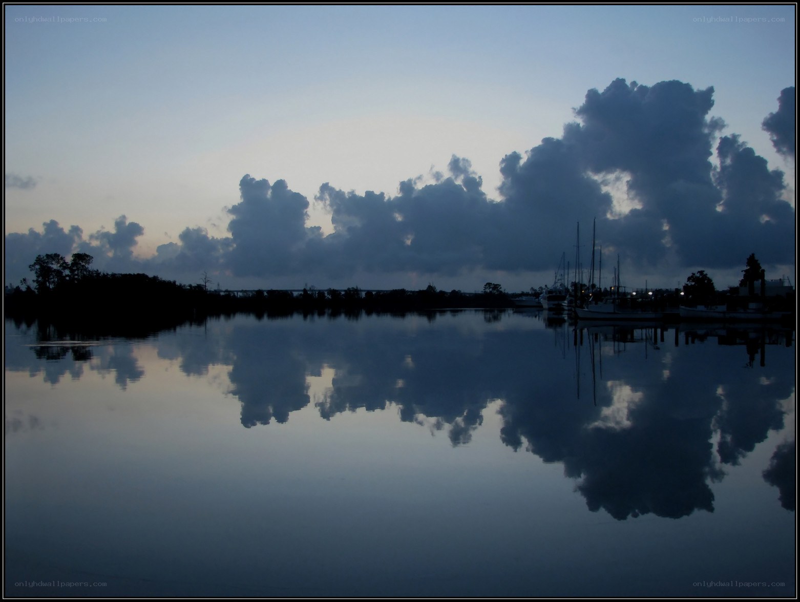 calm harbor at dusk