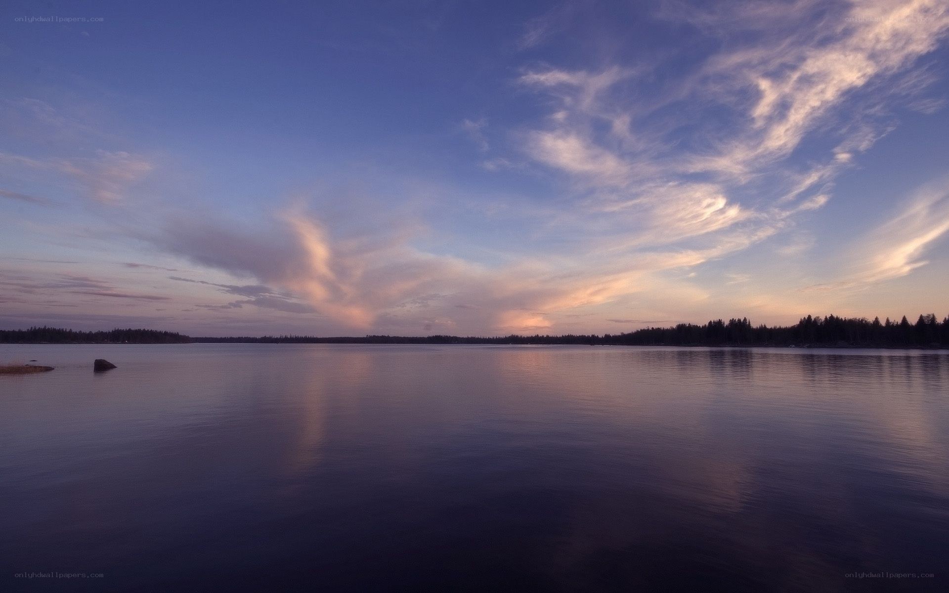 Calm lake at dusk