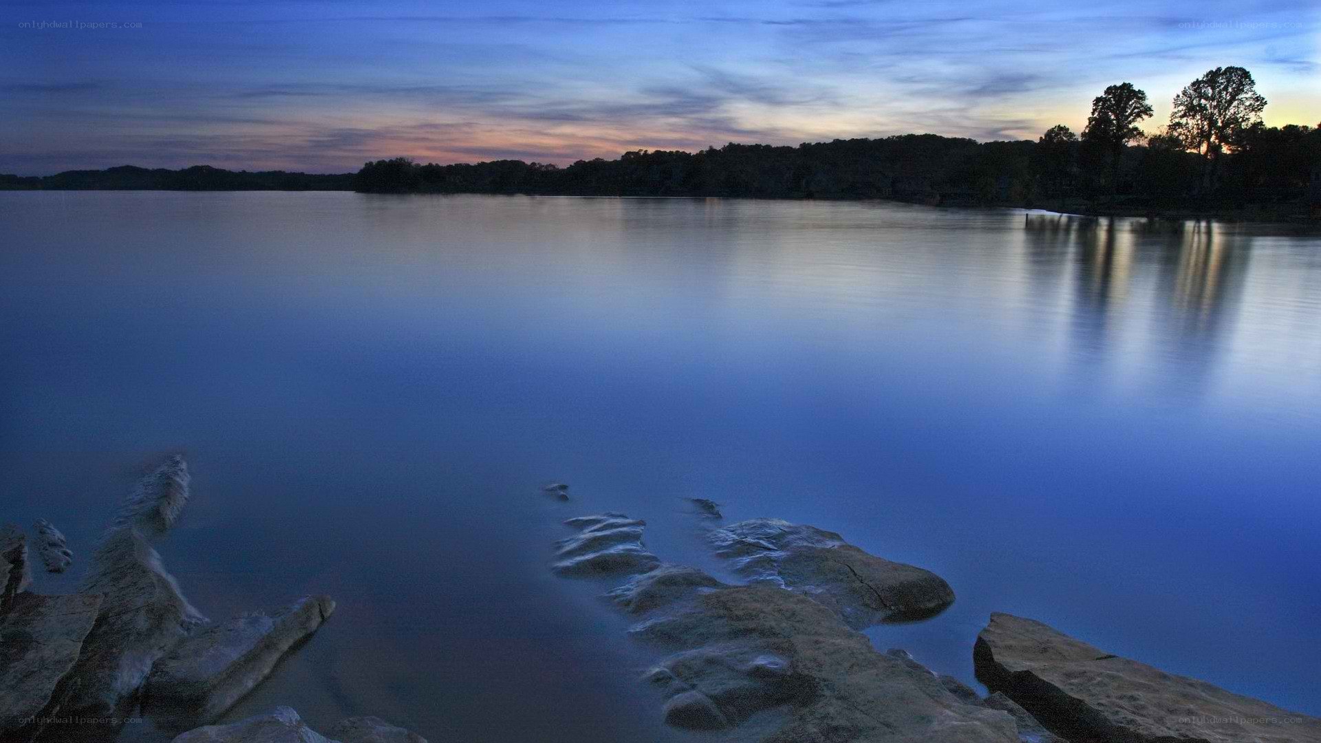 calm lake at dusk